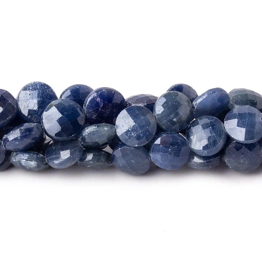 10mm Blue Sapphire faceted coins 8 inch 21 pieces