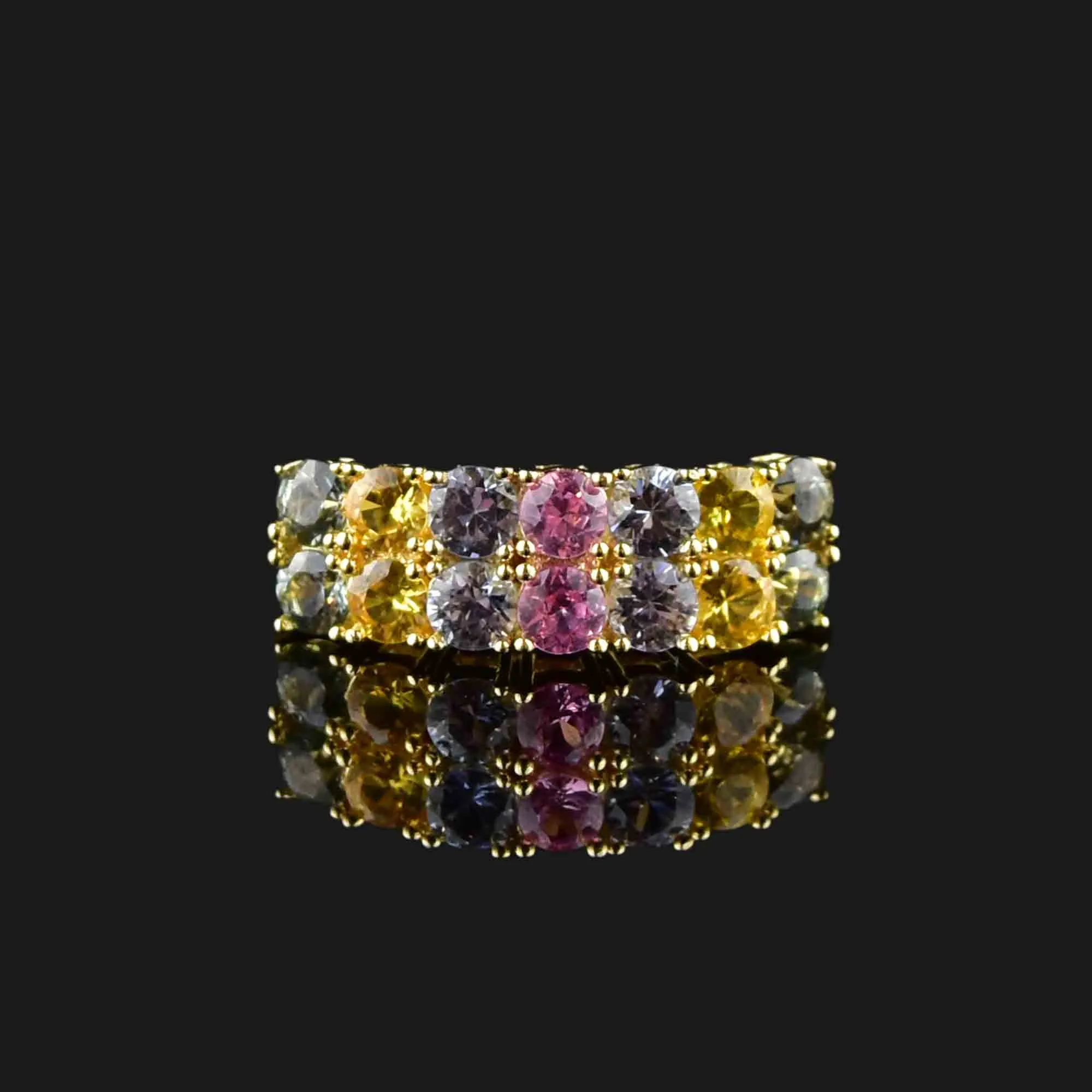 14K Gold Two Row Natural Sapphire Ring