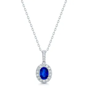 18ct White Gold Oval Cut Sapphire And Diamond Cluster Pendant