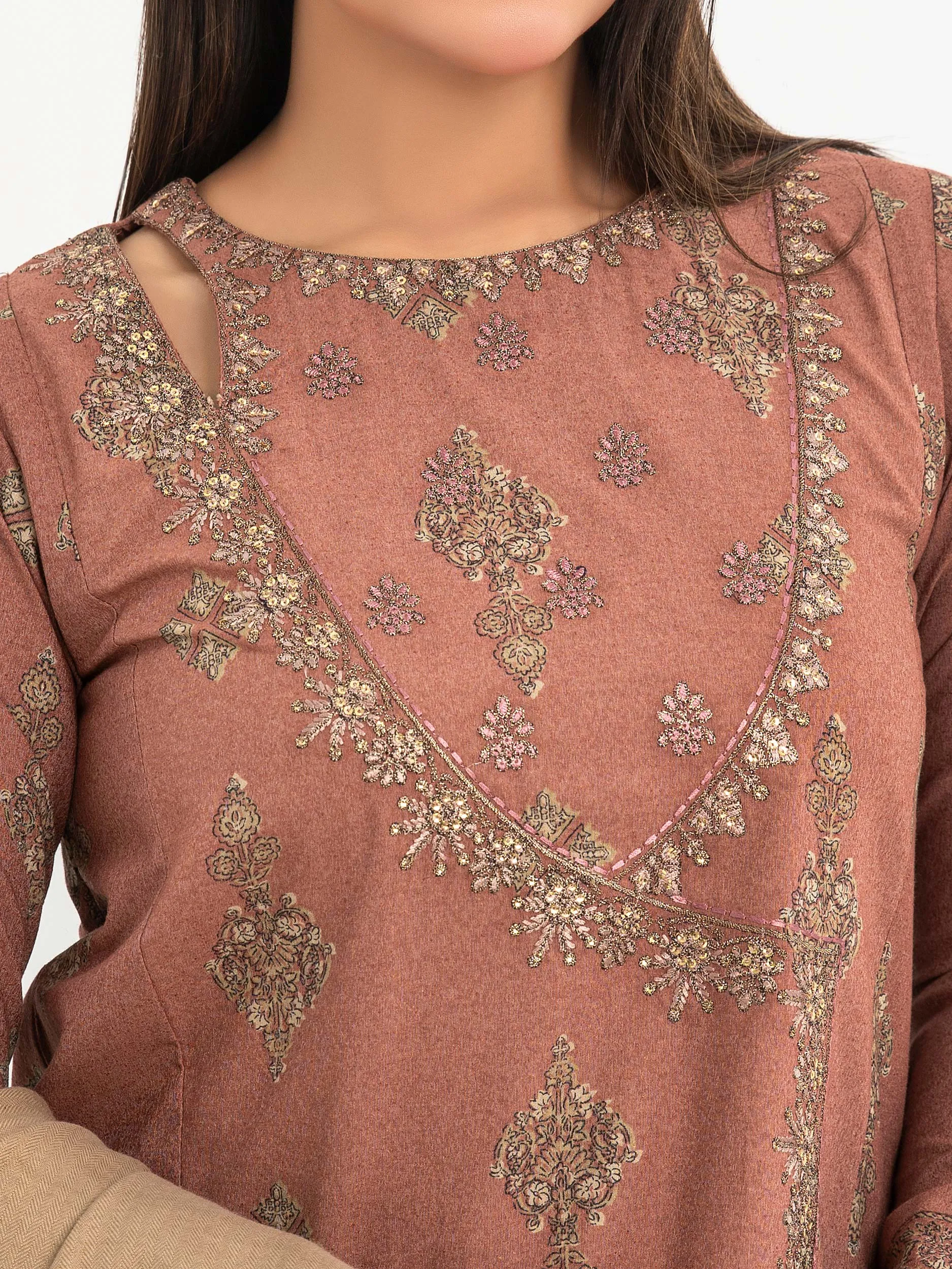 2 Piece Karandi Suit-Embroidered(Pret)