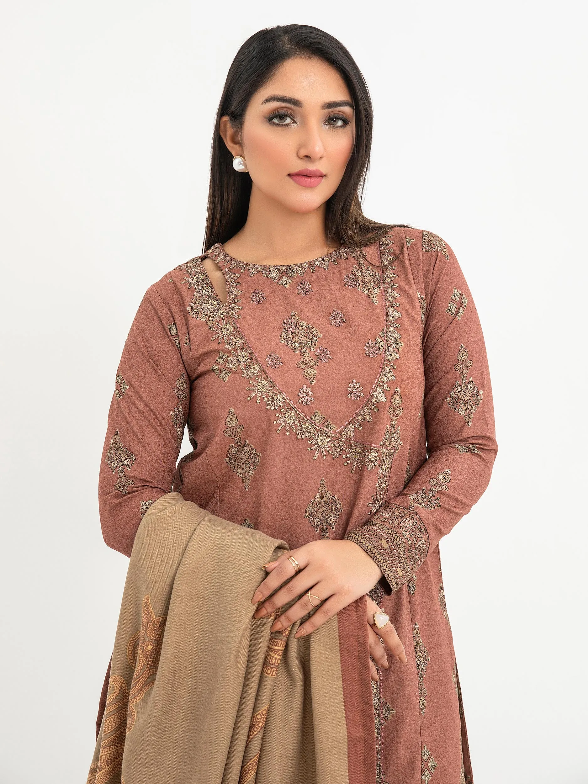 2 Piece Karandi Suit-Embroidered(Pret)