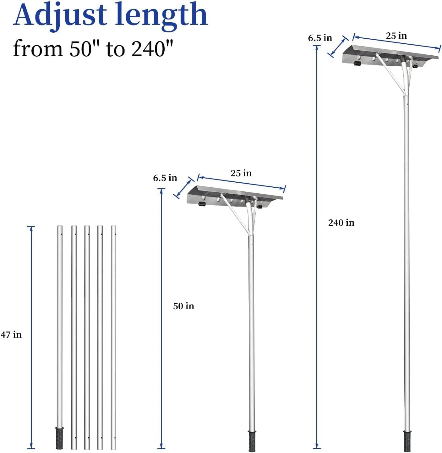 20 Feet Aluminum Snow Rake, with 25.5 Inch Blade, 5 Extension Tubes & Anti-Skid Handle, Telescoping Snow Removal Tool for Removing Snow, Leaves, Debris…