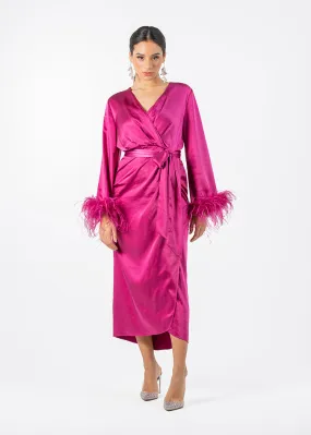 2306210-Asymetrical Long Sleeves Dress With Feathered Cuff