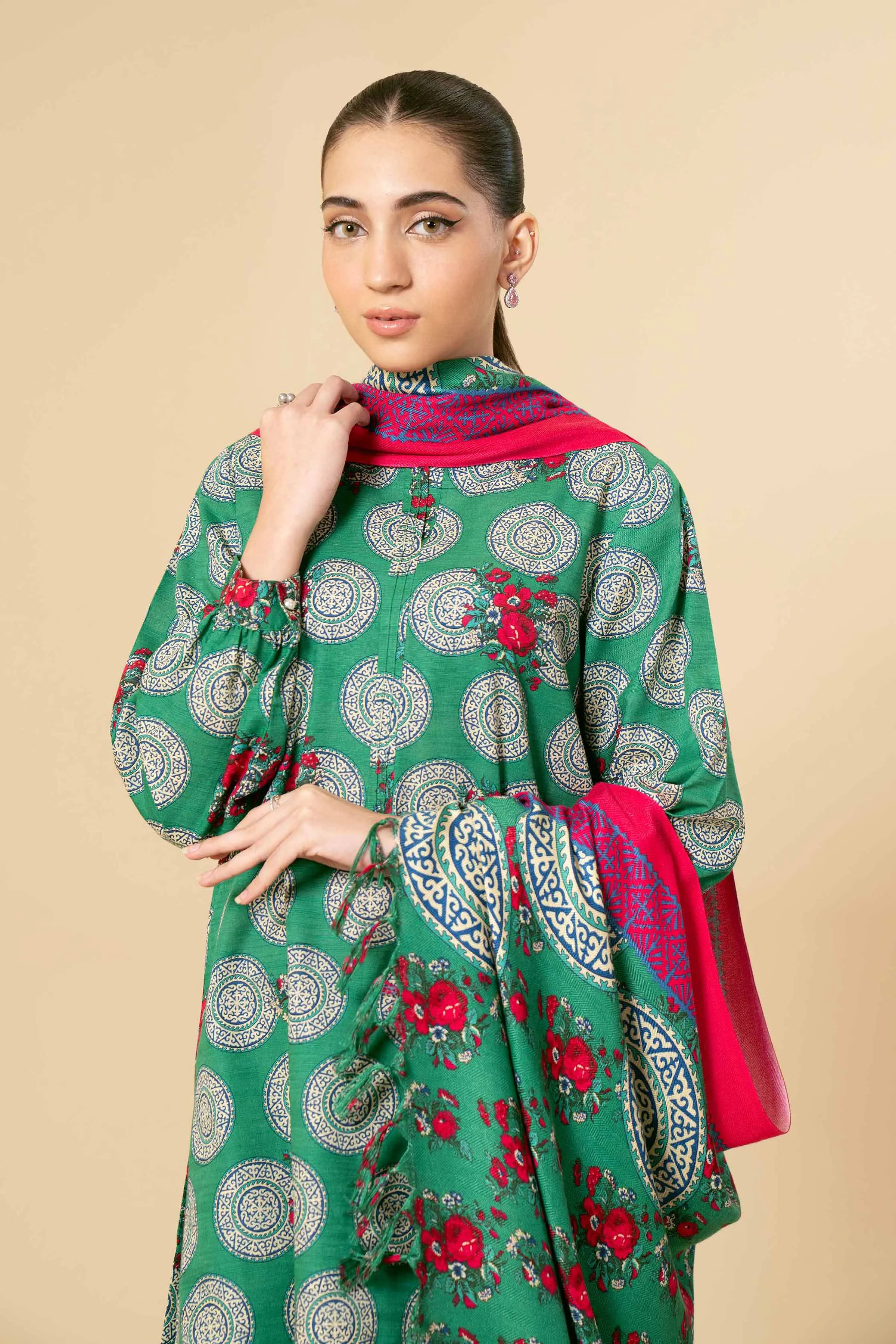 3 Piece - Printed Embroidered Suit - 42404180