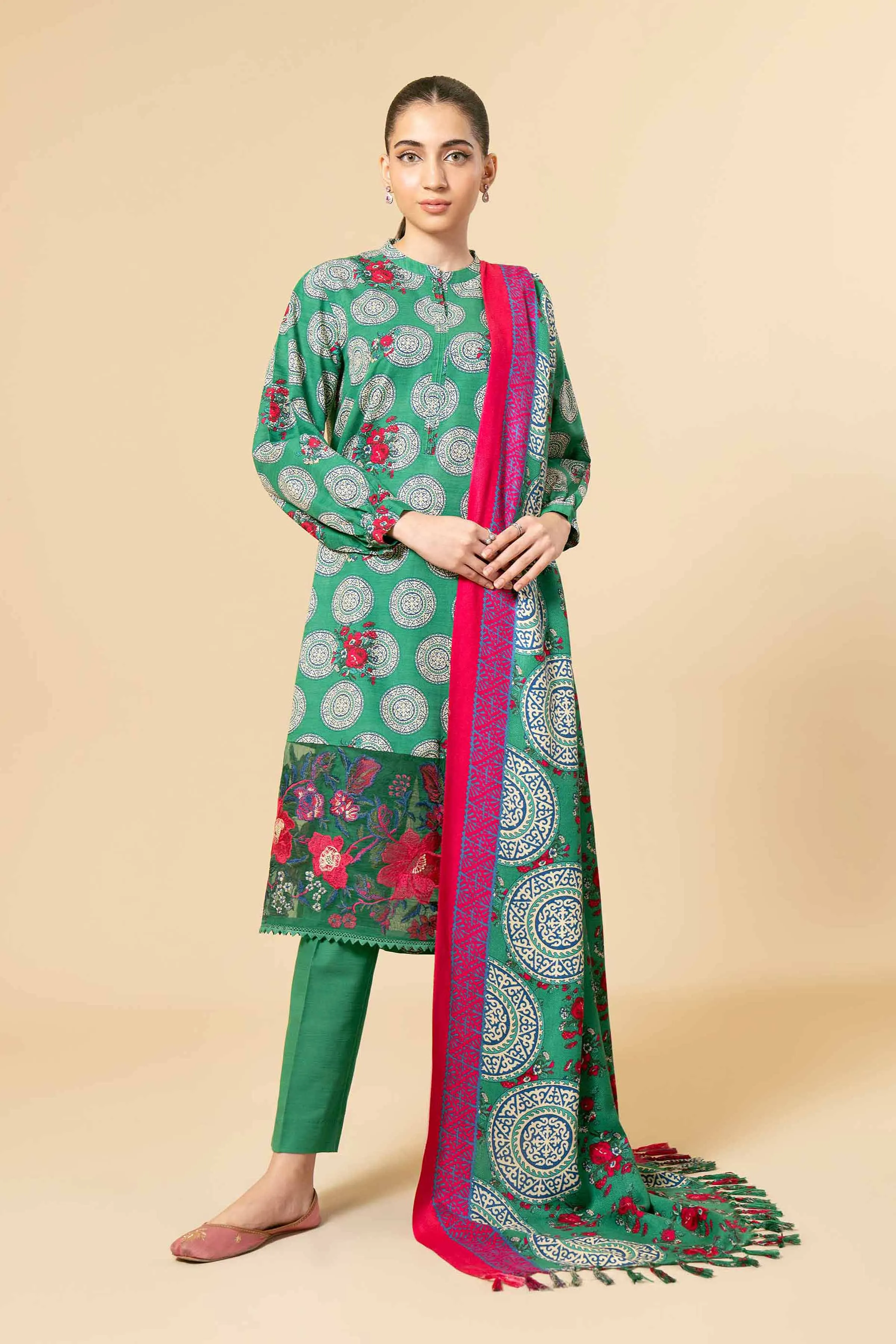 3 Piece - Printed Embroidered Suit - 42404180