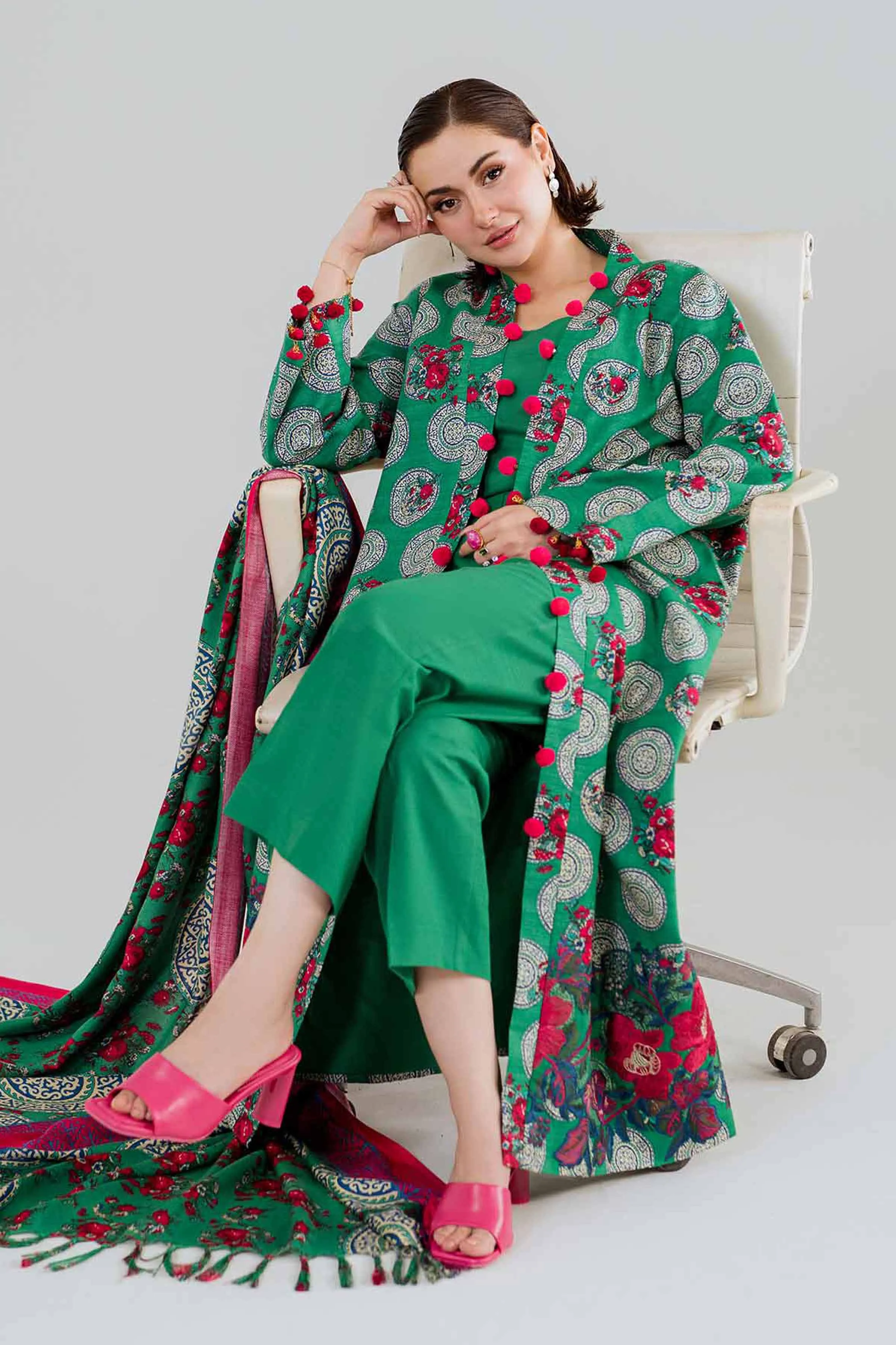 3 Piece - Printed Embroidered Suit - 42404180