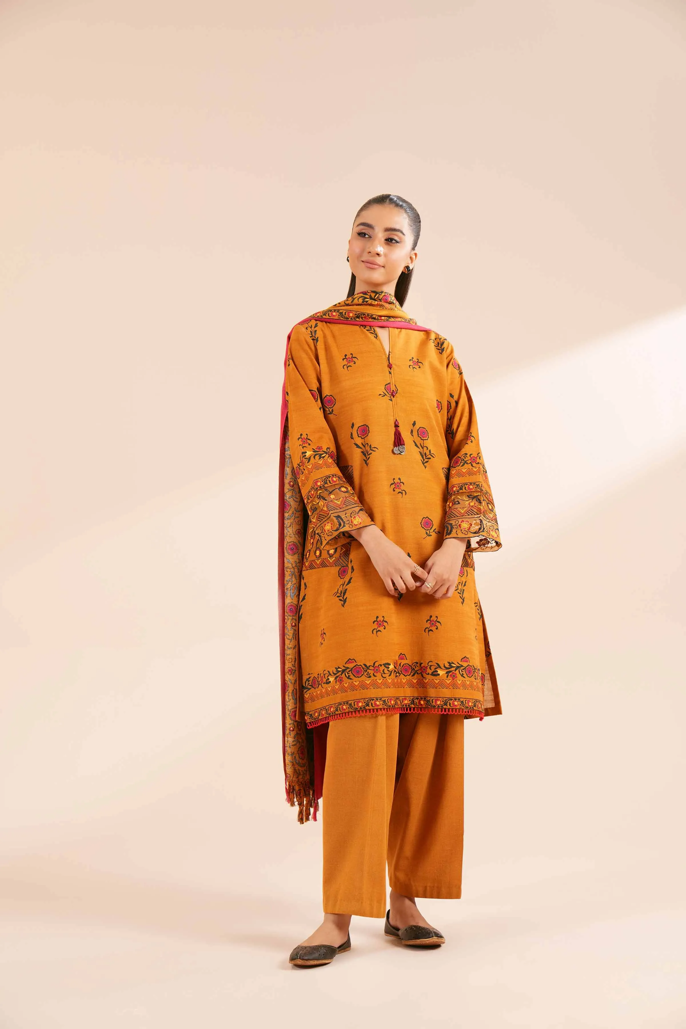 3 Piece - Printed Embroidered Suit - 42404186