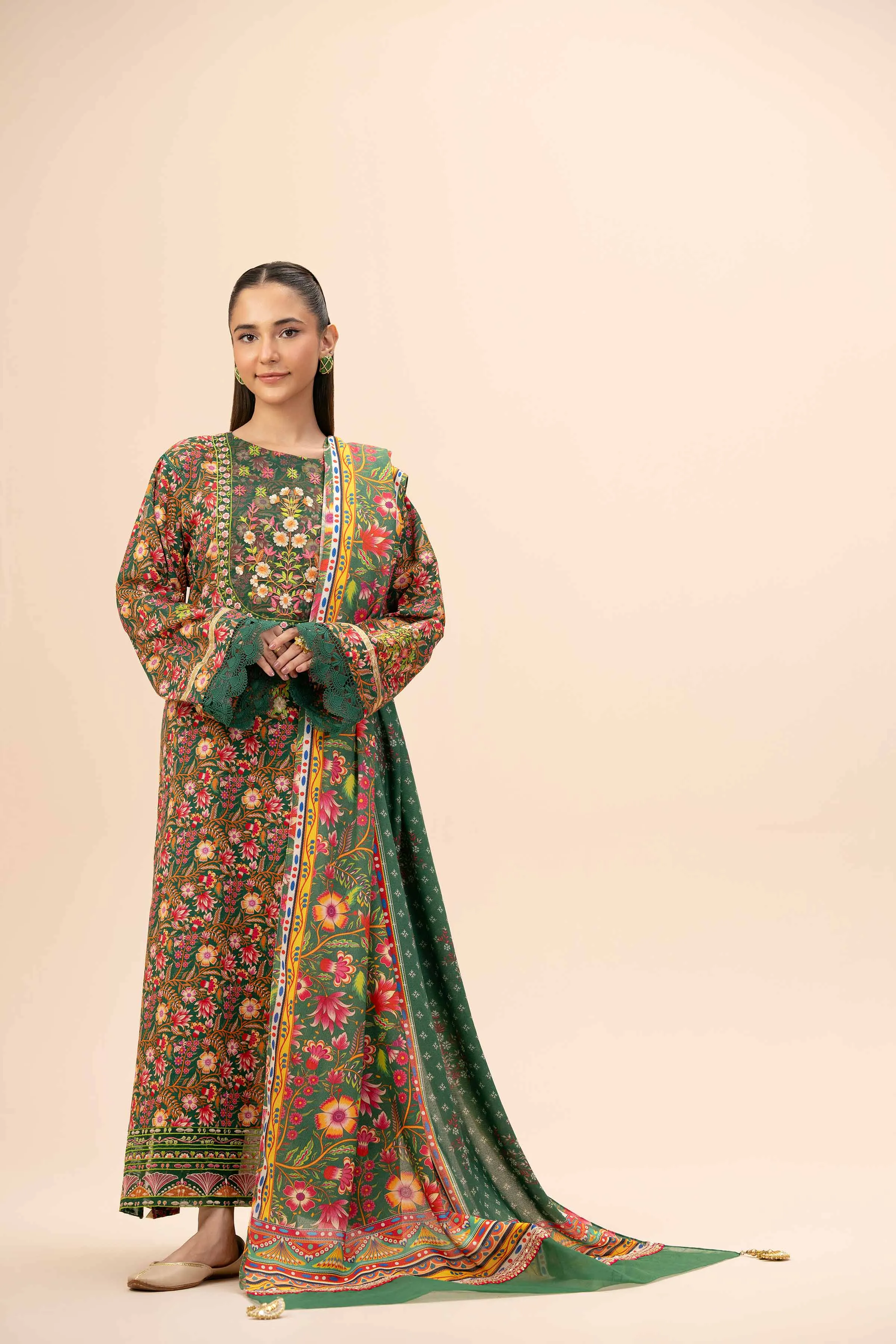 3 Piece - Printed Embroidered Suit - 42404204