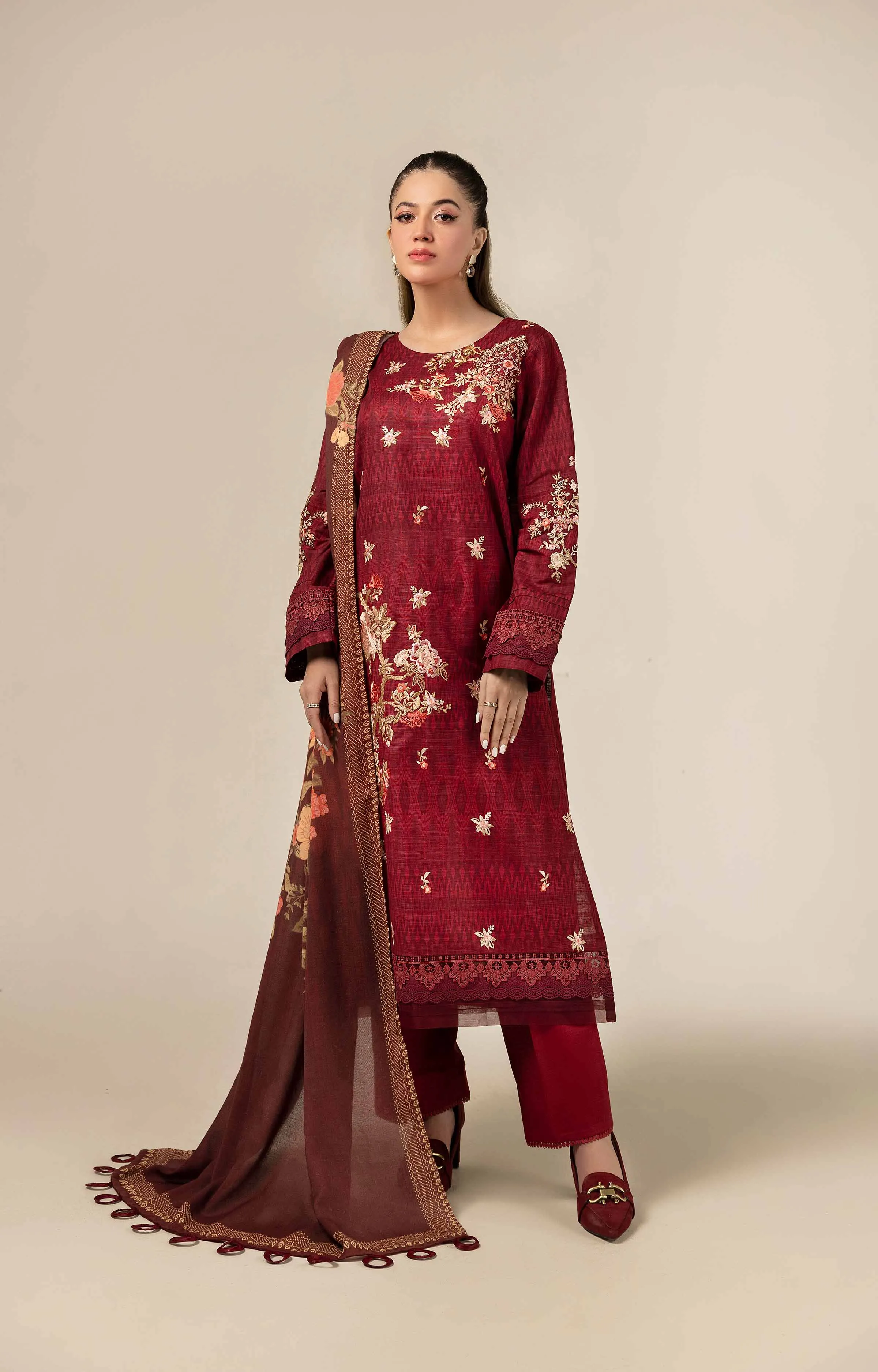 3 Piece - Printed Embroidered Suit - 42404401