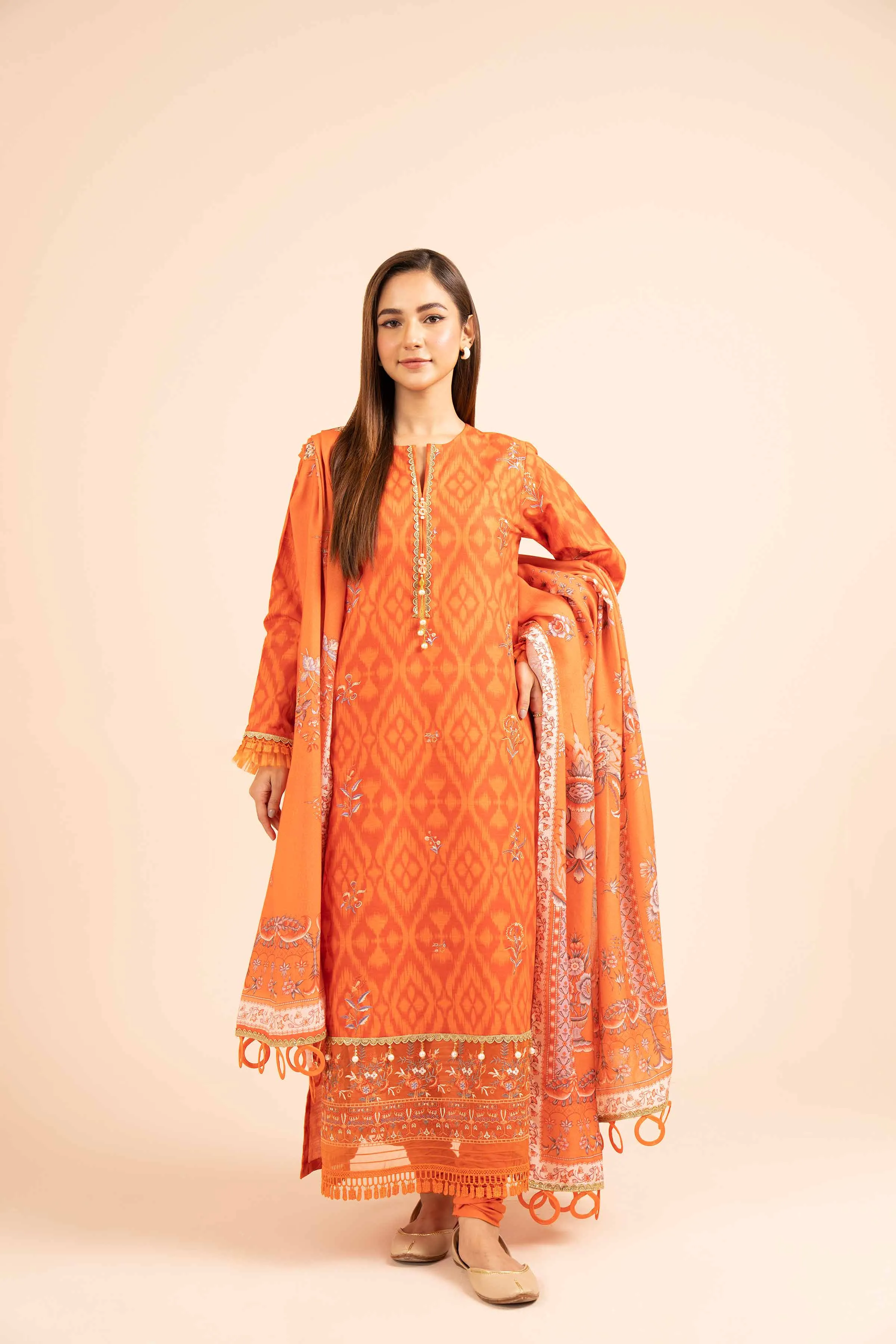 3 Piece - Printed Embroidered Suit - 42404931