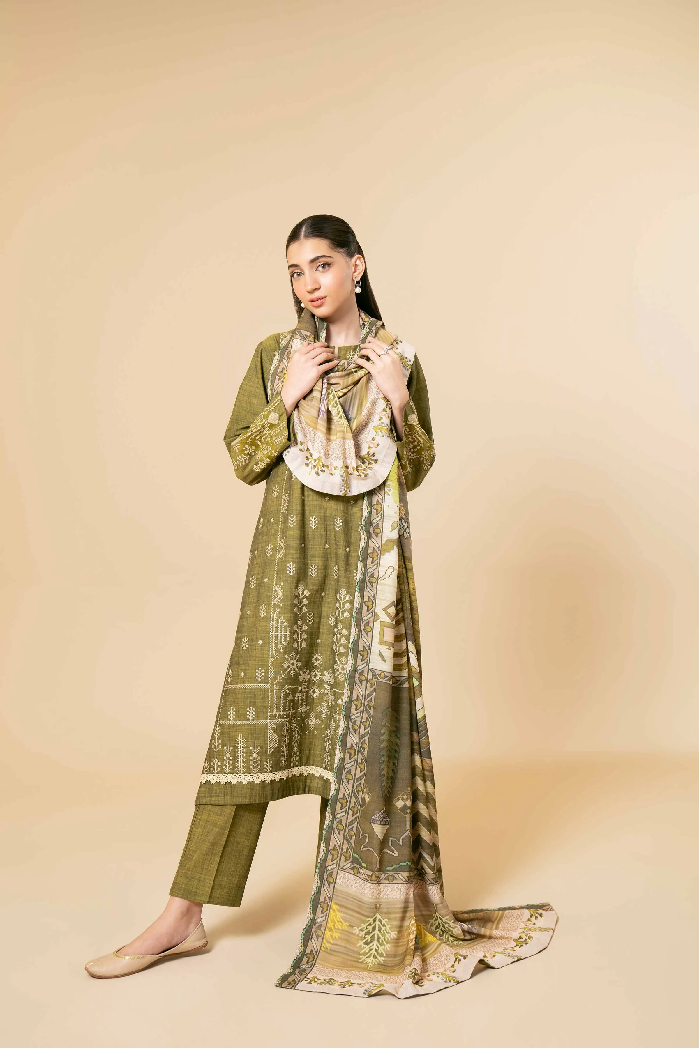 3 Piece - Yarn Dyed Embroidered Suit - 42404326