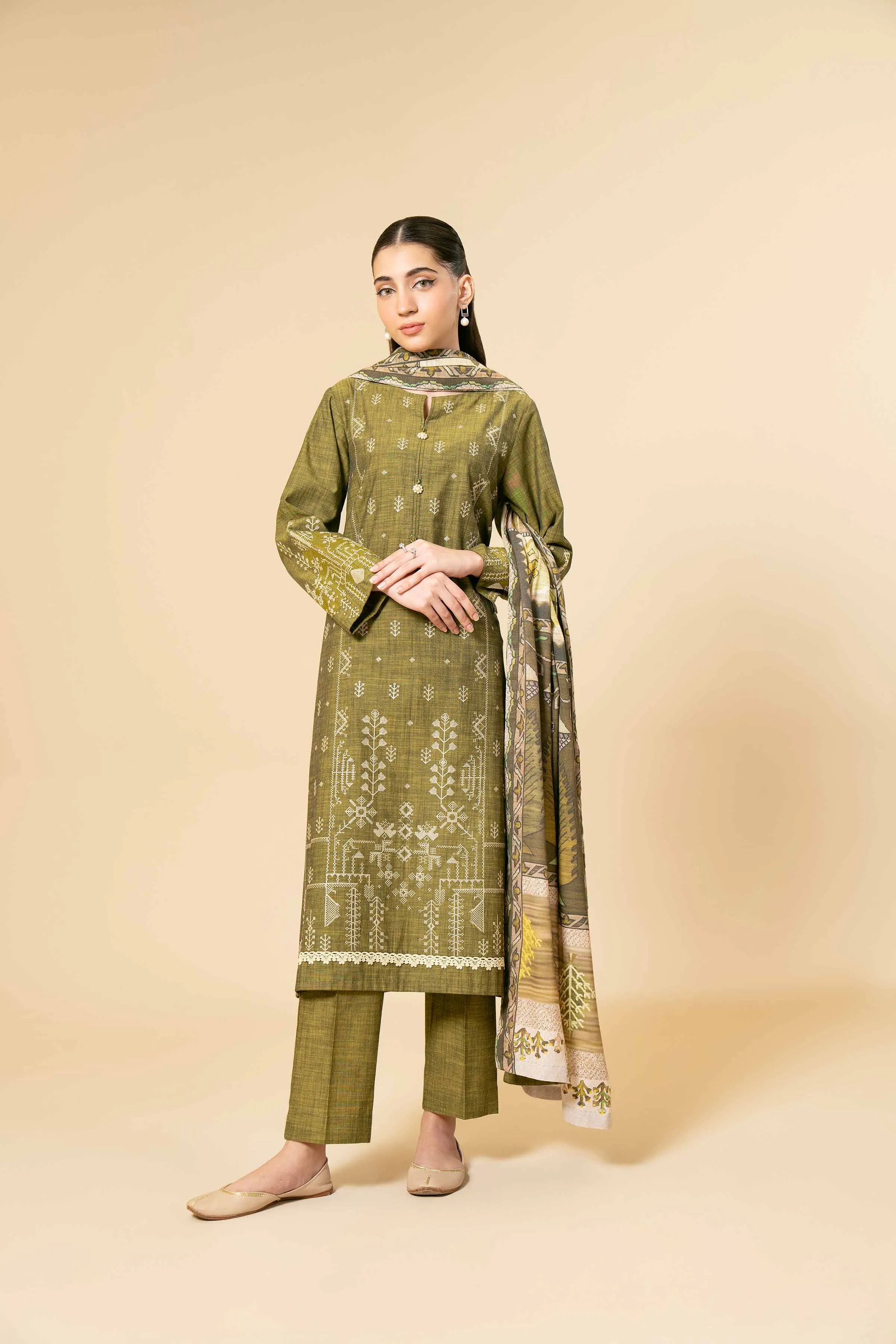 3 Piece - Yarn Dyed Embroidered Suit - 42404326