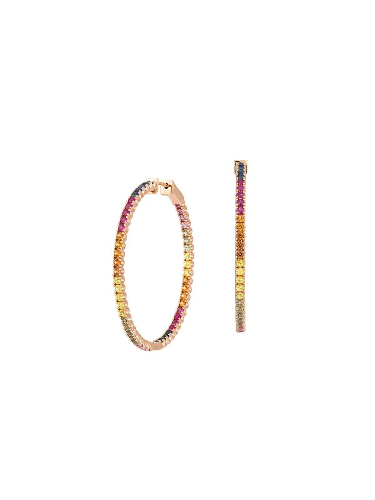 3.23ct Multi Color Sapphire 18K Gold Hoop Earrings