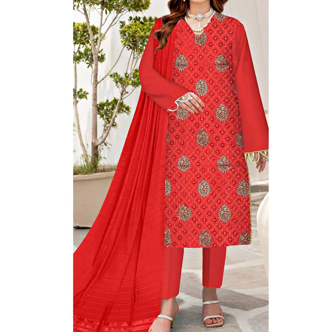 3PC- Unstitched Embroidered Dhanak Suit PW3362