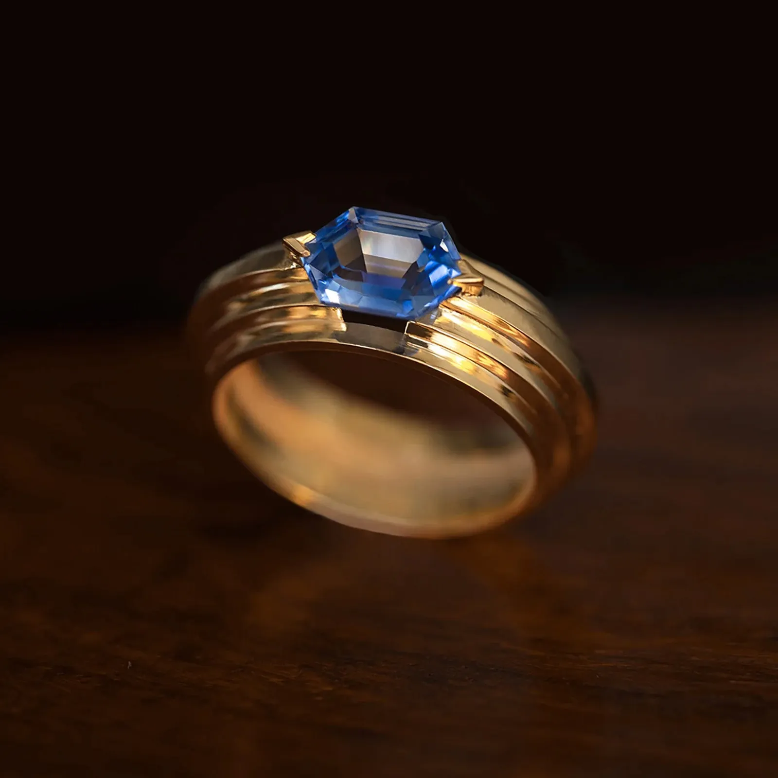 5 Tier Hexagon Staircase Ring - Sapphire