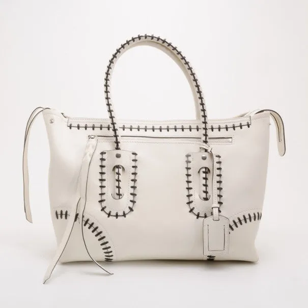 Alexander McQueen White Folkstitch Tote