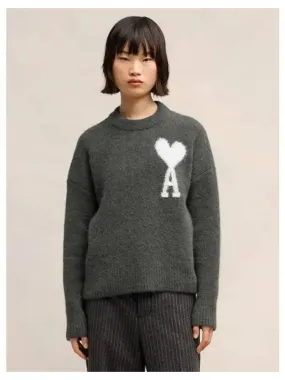 Alpaca intarsia ADC knit sweater dark gray domestic product