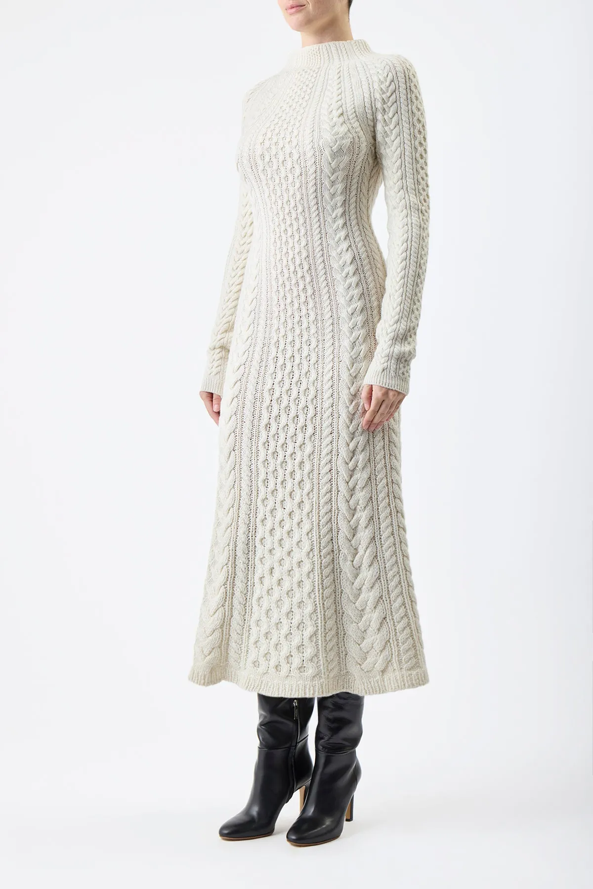 Amaris Knit Dress in Ivory Cashmere