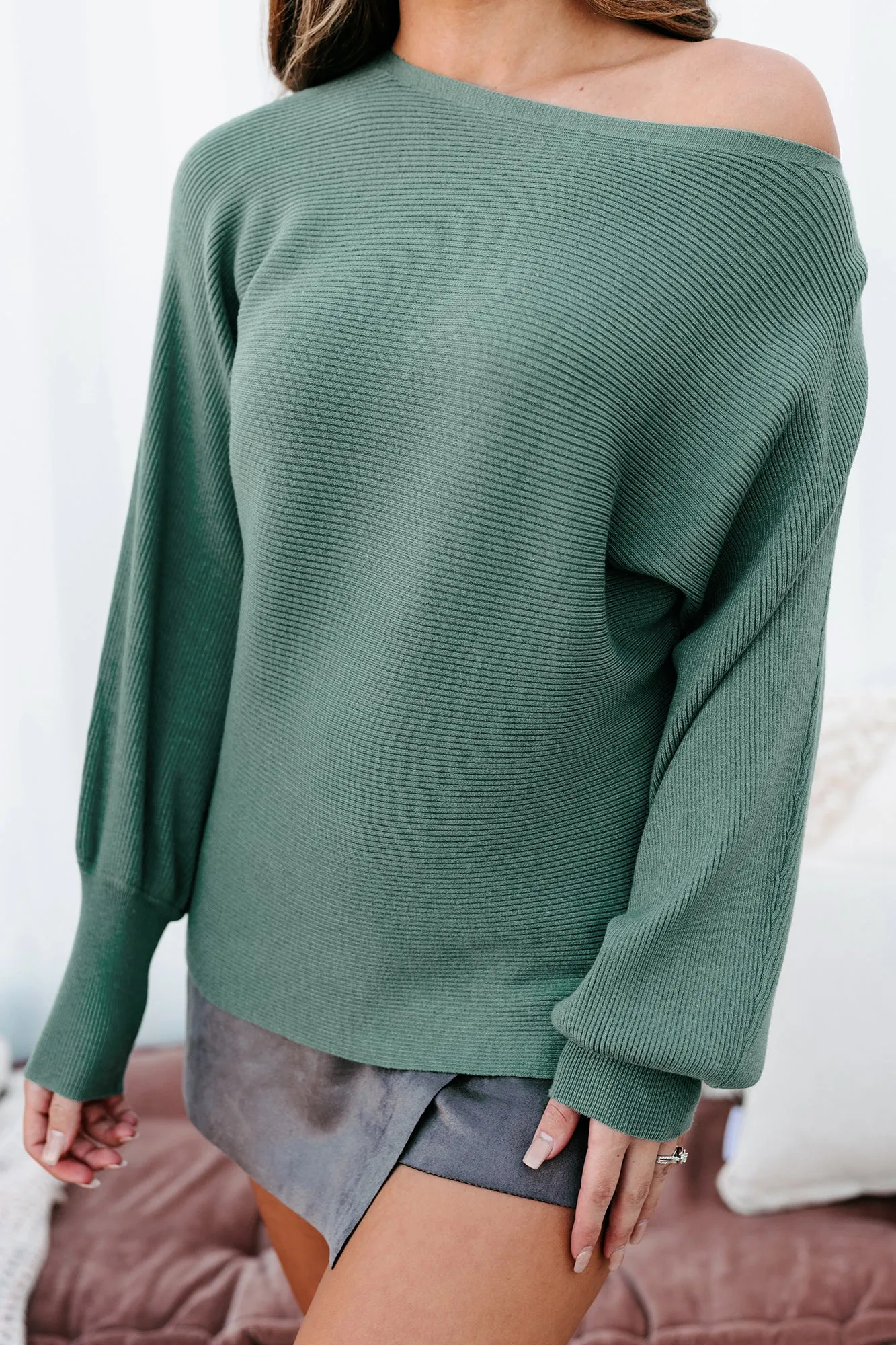 Amity Ribbed Boatneck Sweater (Dark Jade)