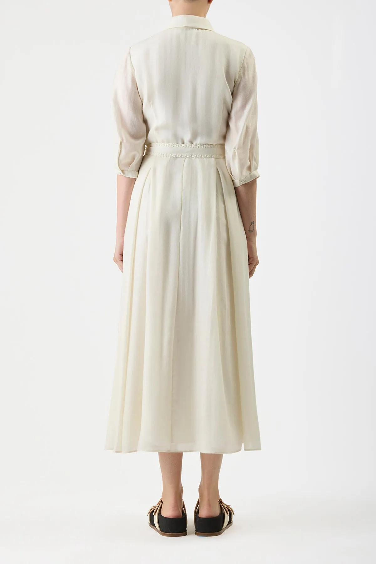 Andy Pleated Shirtdress in Ivory Virgin Wool Cashmere