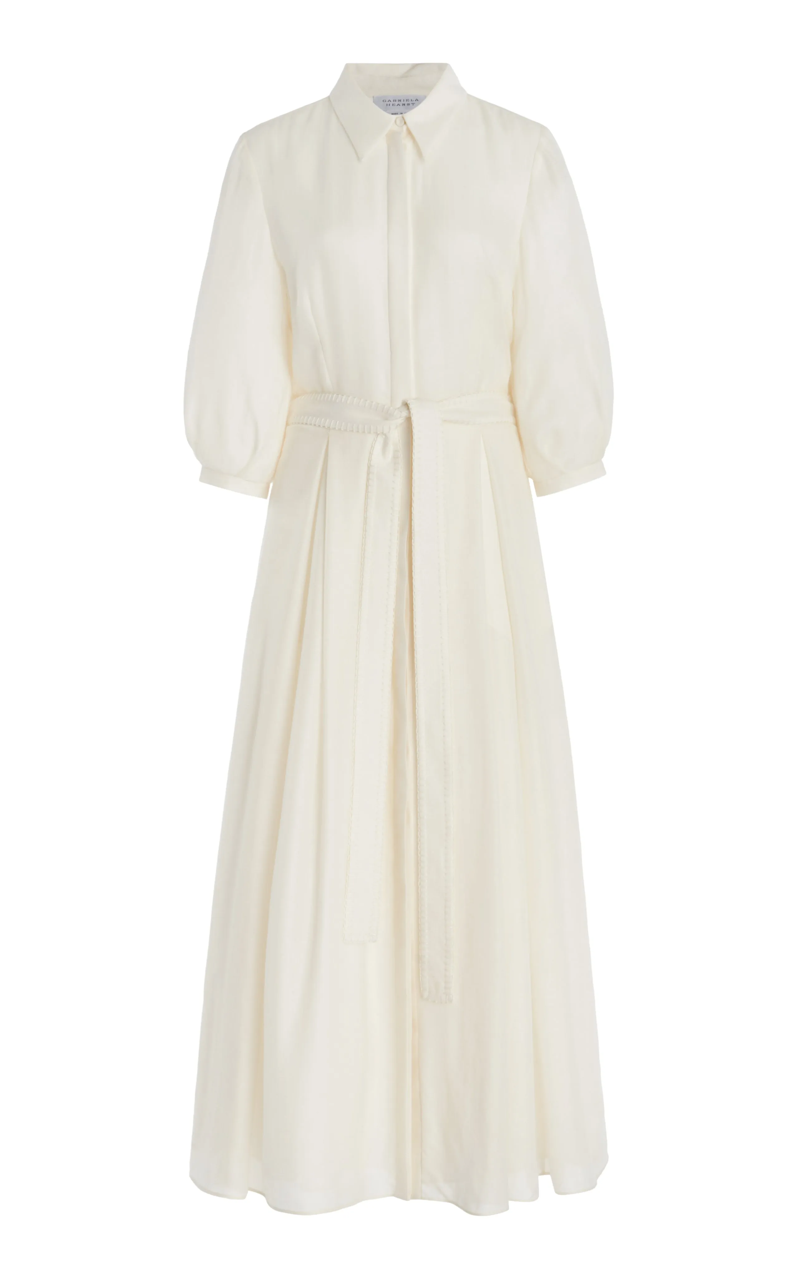 Andy Pleated Shirtdress in Ivory Virgin Wool Cashmere