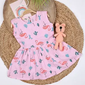 Baby Girl Organic Cotton Sleeveless Frock | Pink Flamingo