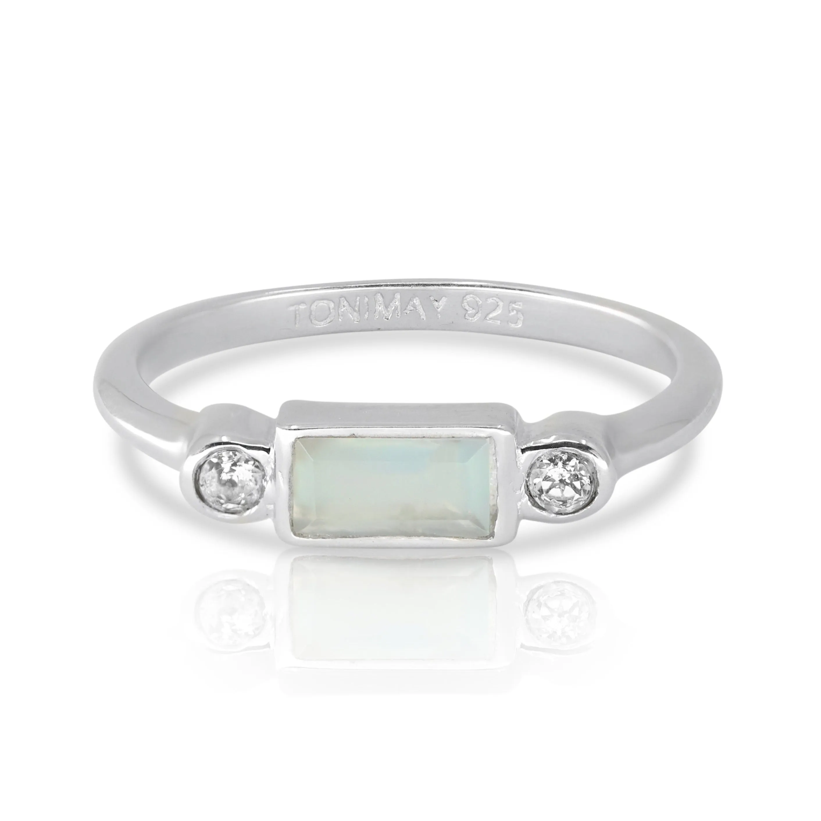 Baguette Aqua Chalcedony Silver Stacker