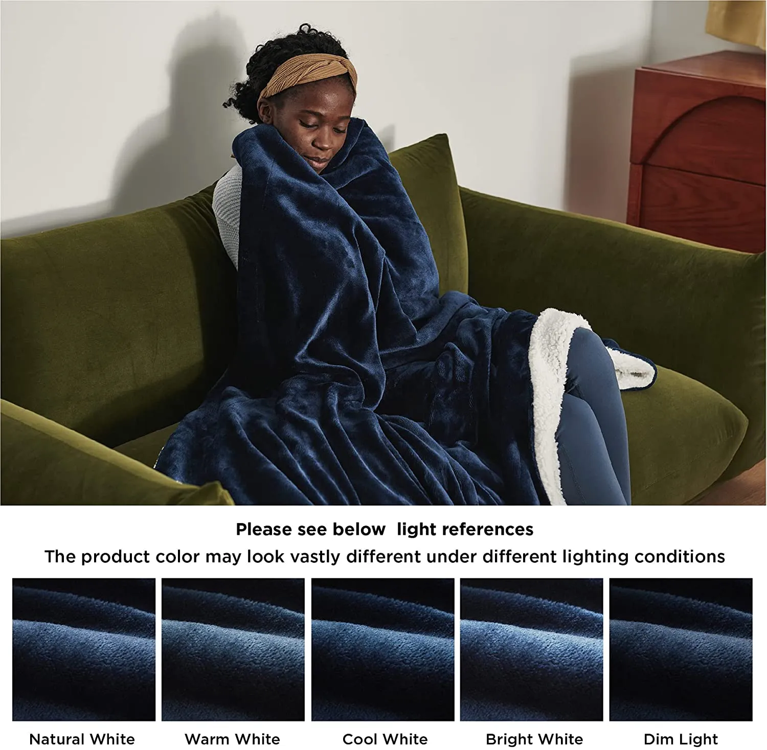 Bedsure Sherpa Fleece Blankets Twin Size - Navy Blue Thick Fuzzy Warm Soft Twin Blanket for Bed