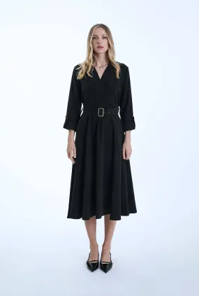 Belted Black Suit Midi Dress