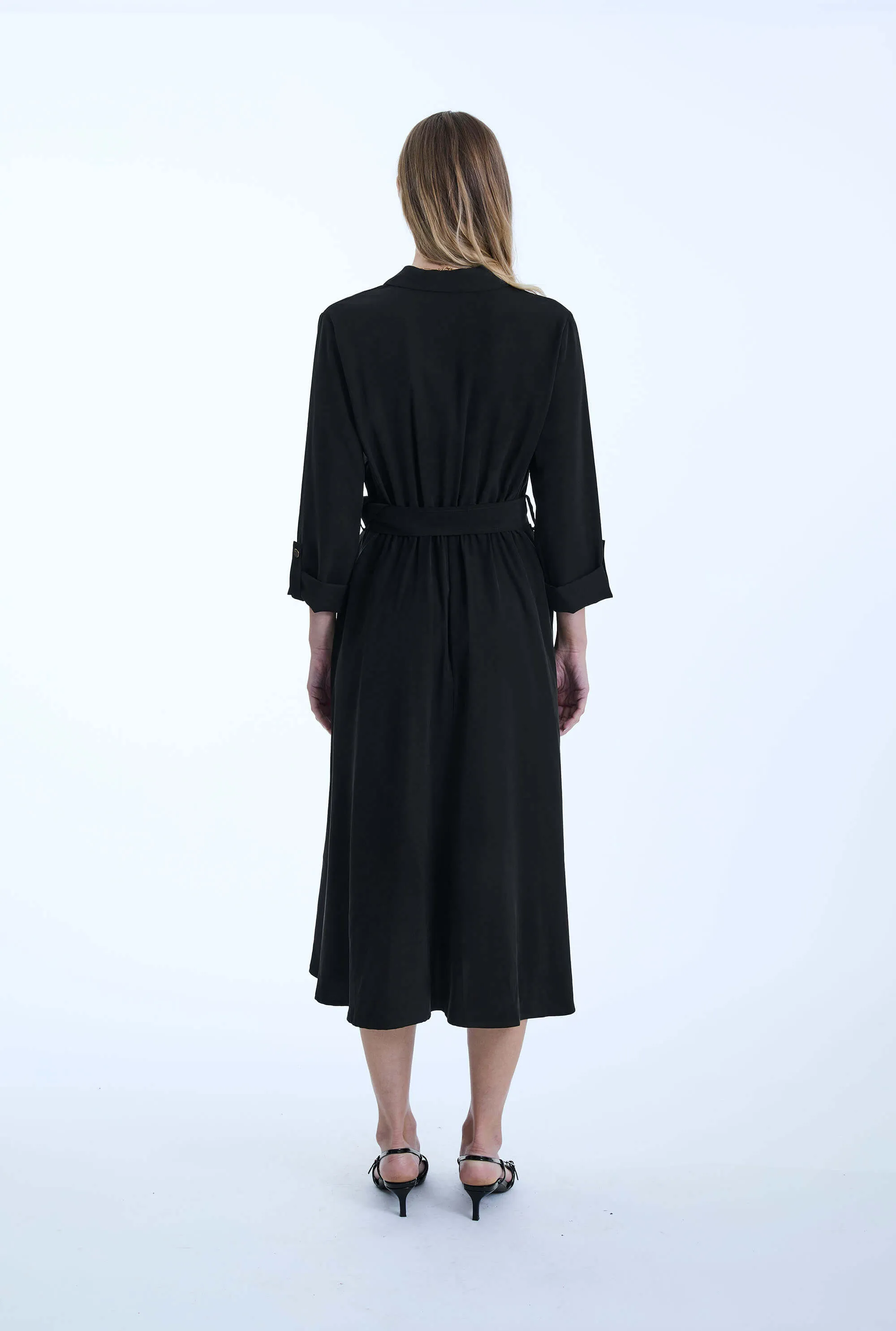 Belted Black Suit Midi Dress