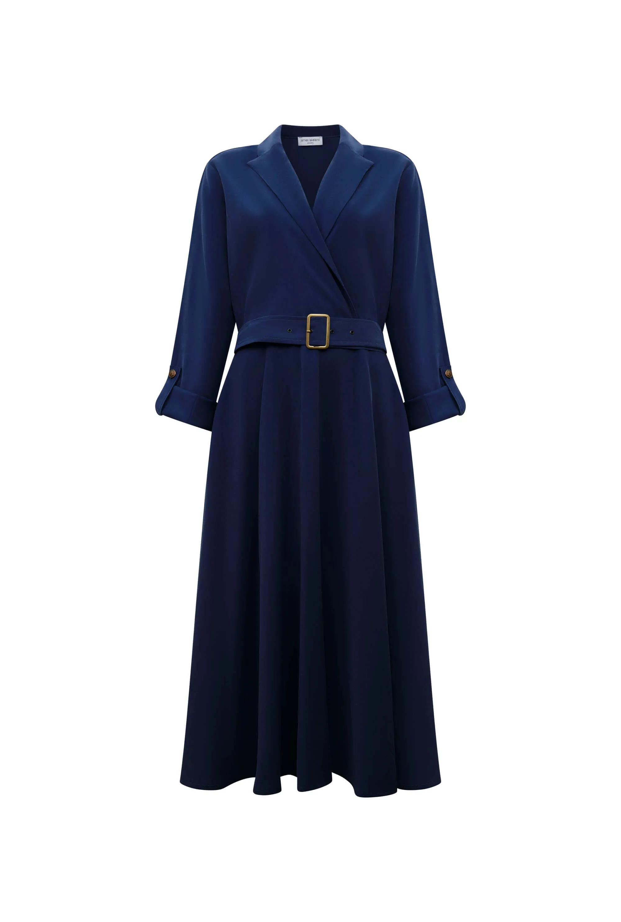 Belted Navy Suit Midi Dress