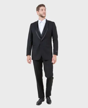 Black 3 Piece Vested Shawl Lapel Tuxedo