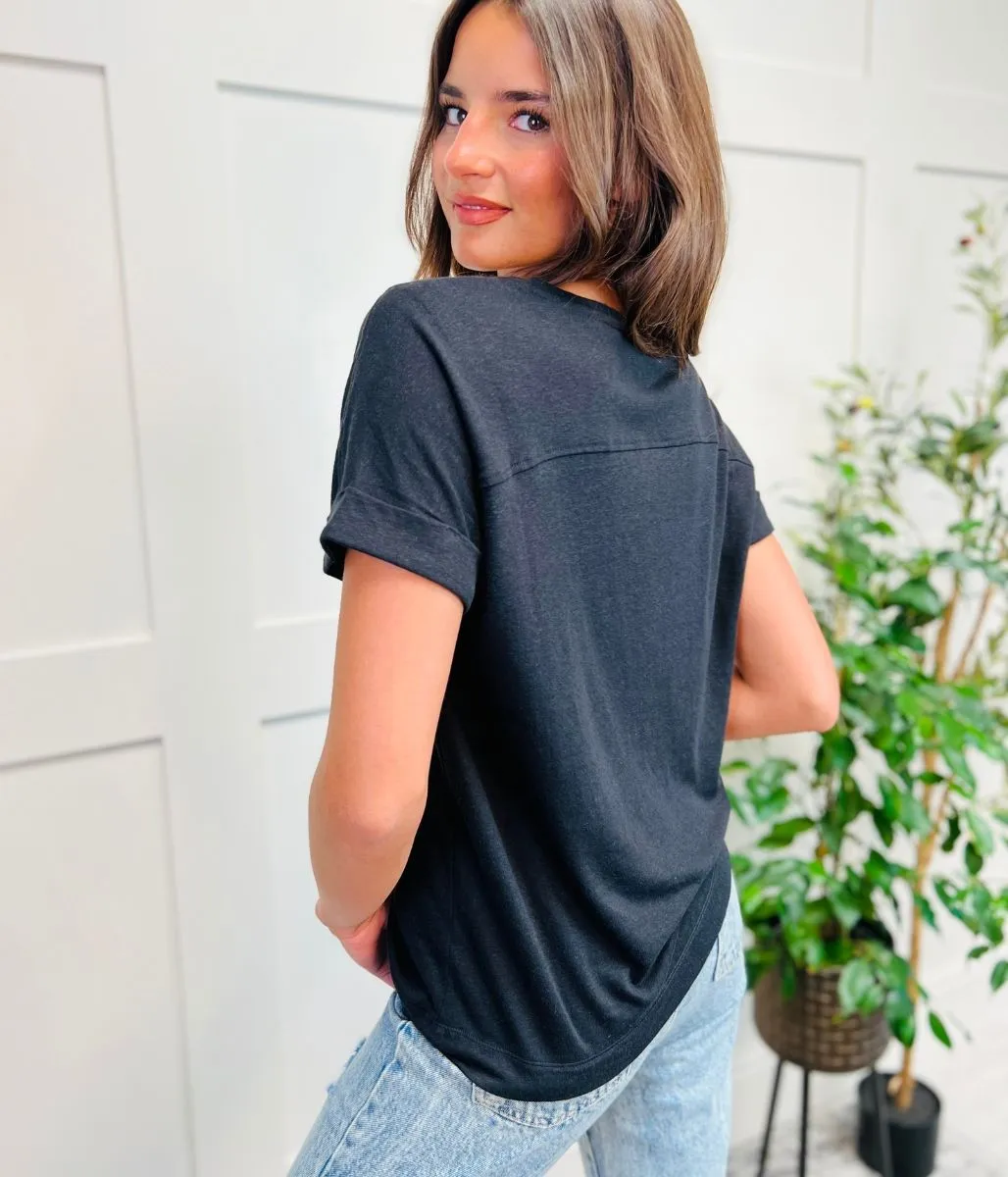 Black Linen Rich Top