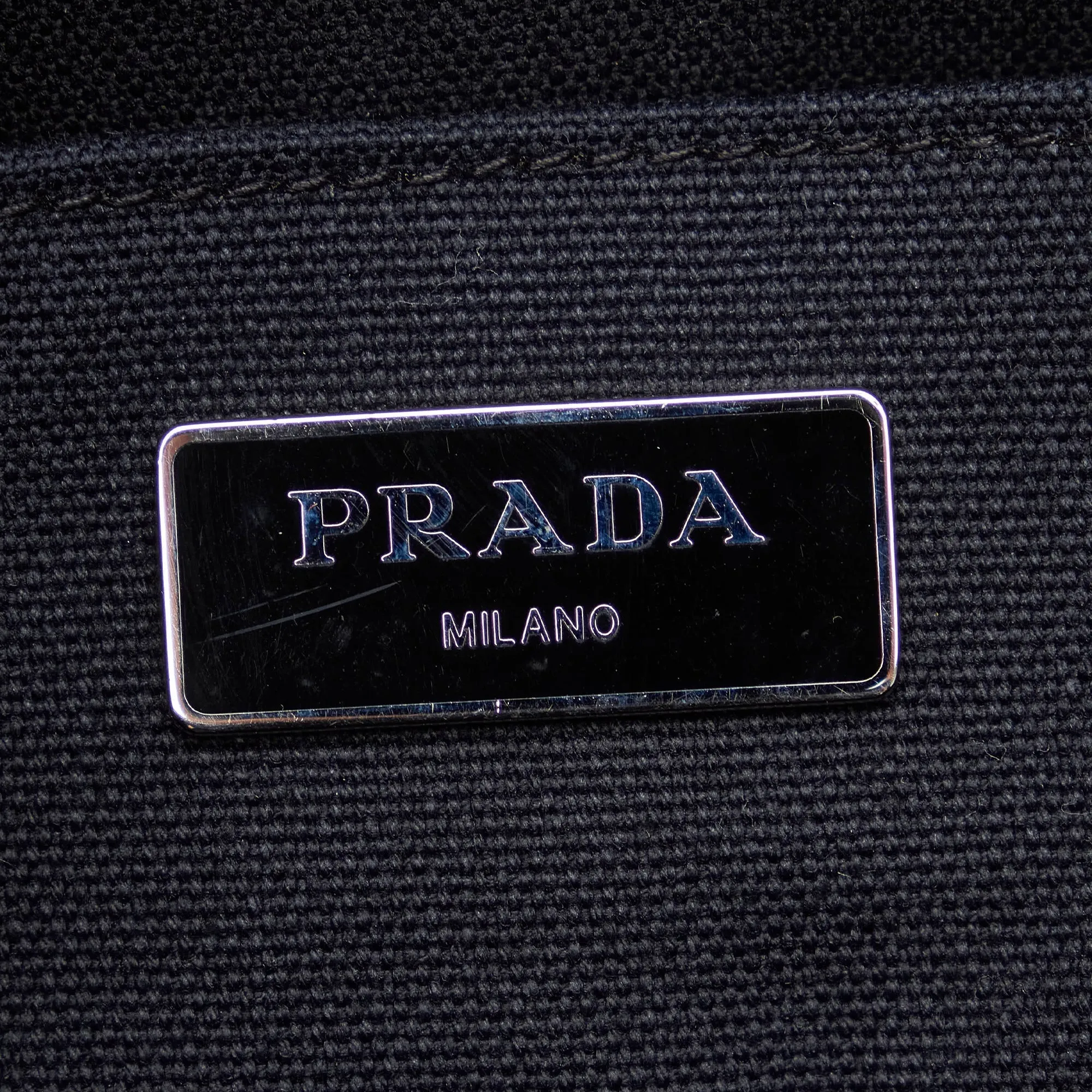 Black Prada Mini Canapa Convertible Canvas and Feather Tote Satchel