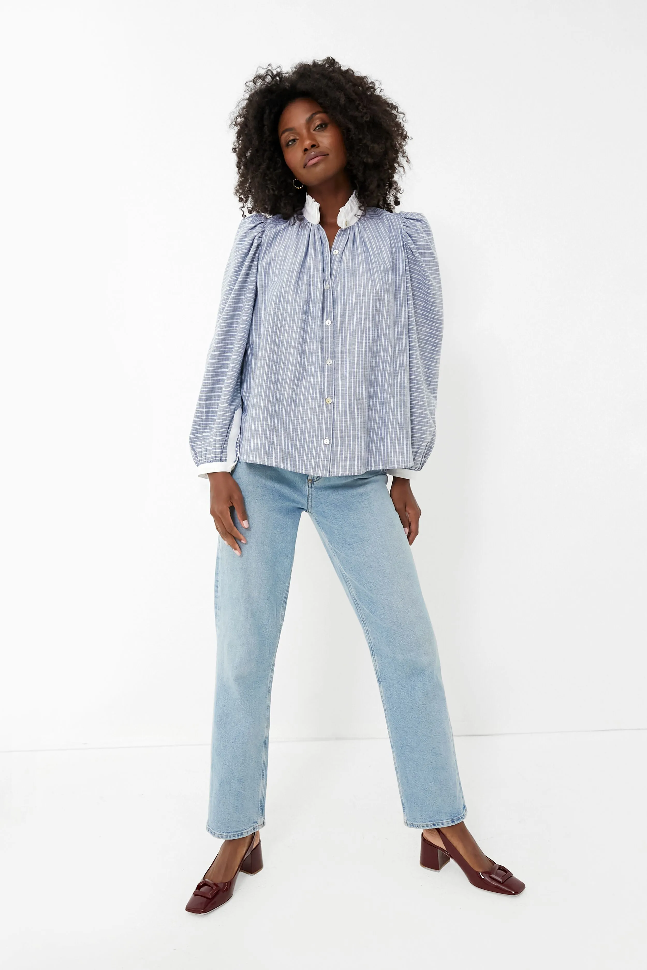 Blue Chambray Striped Annabel Shirt