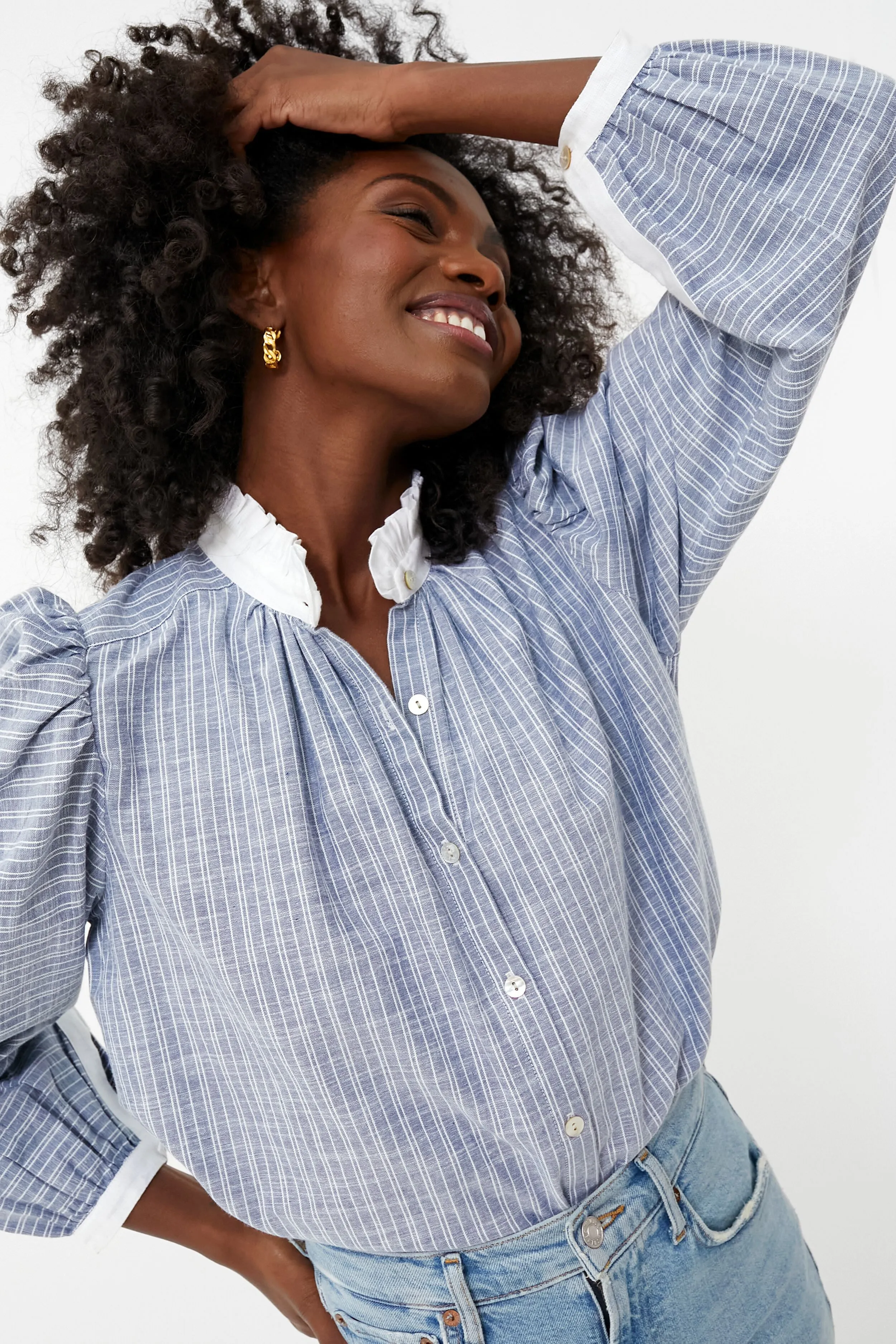 Blue Chambray Striped Annabel Shirt