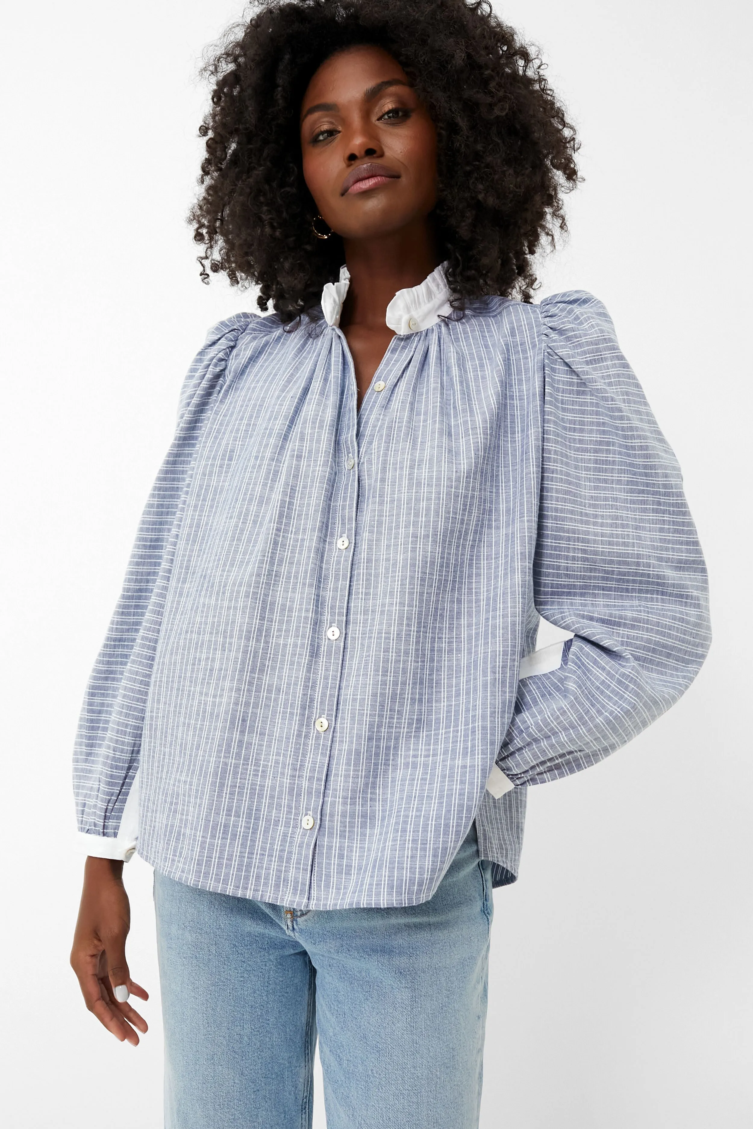 Blue Chambray Striped Annabel Shirt