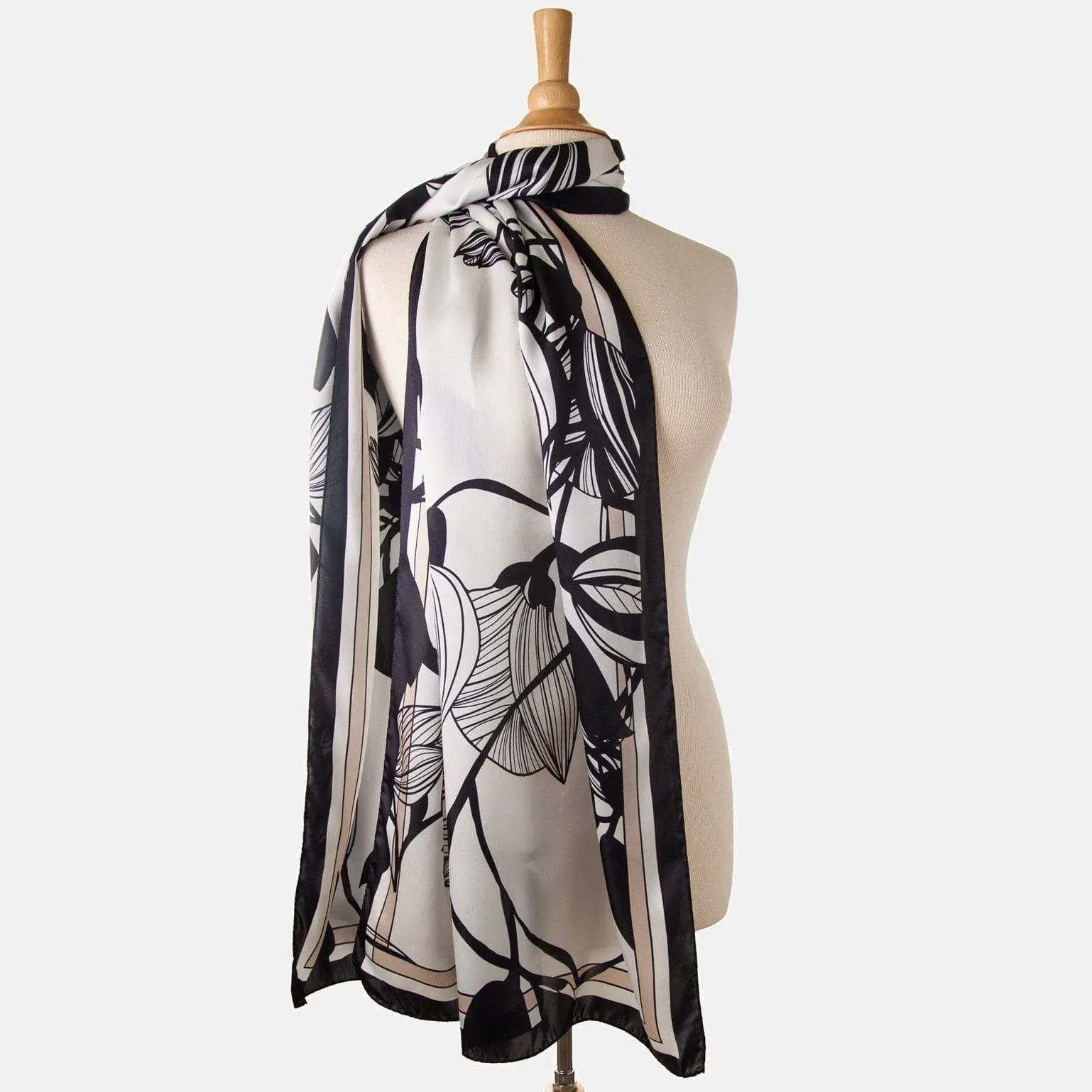 Cara - Silk Scarf/Shawl - Soft White & Black