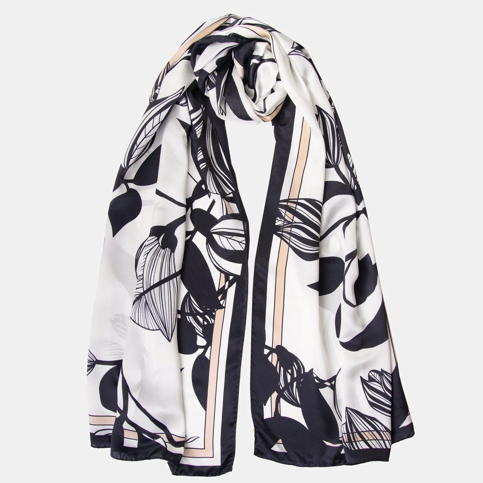 Cara - Silk Scarf/Shawl - Soft White & Black