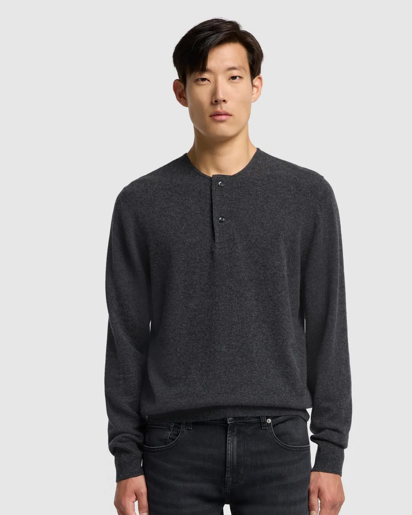 Cashmere Henley Sweater in Dark Grey