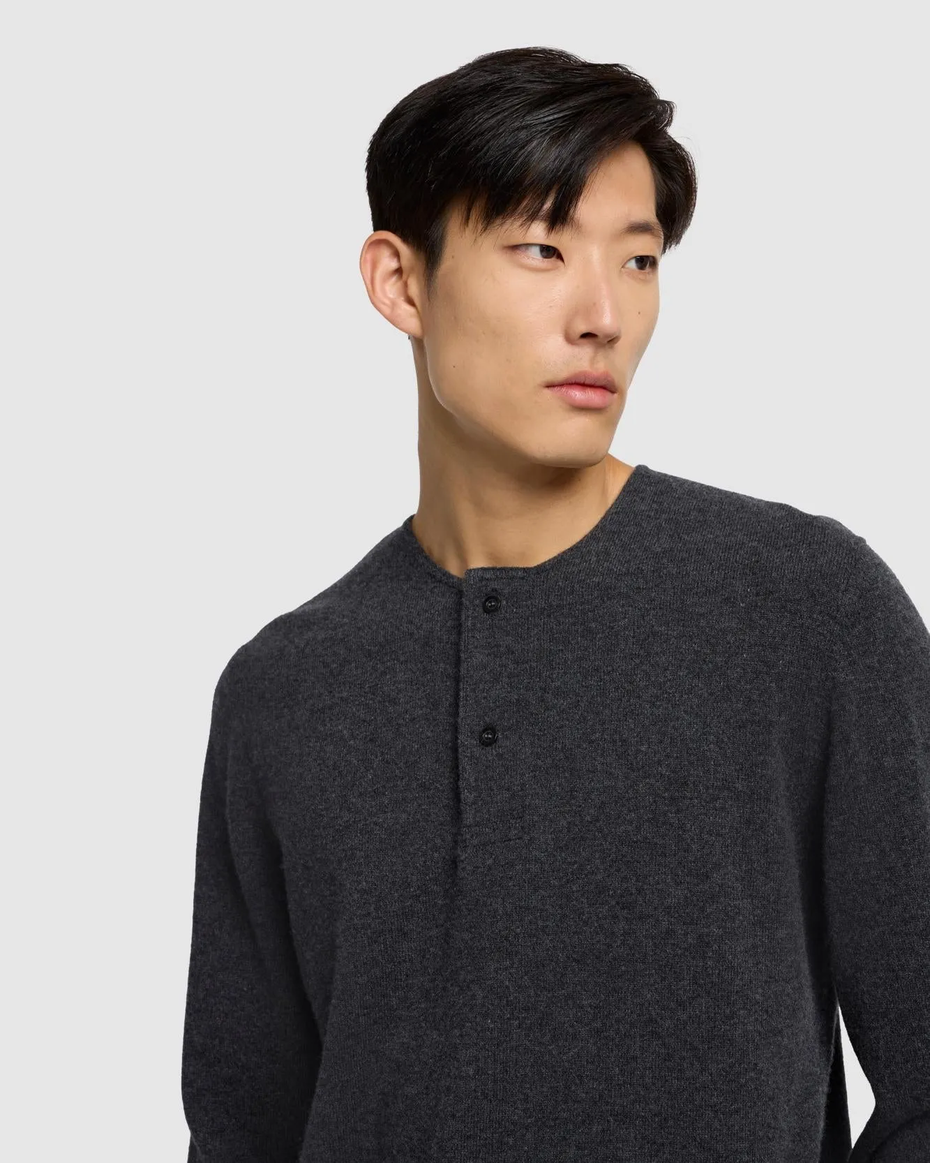 Cashmere Henley Sweater in Dark Grey