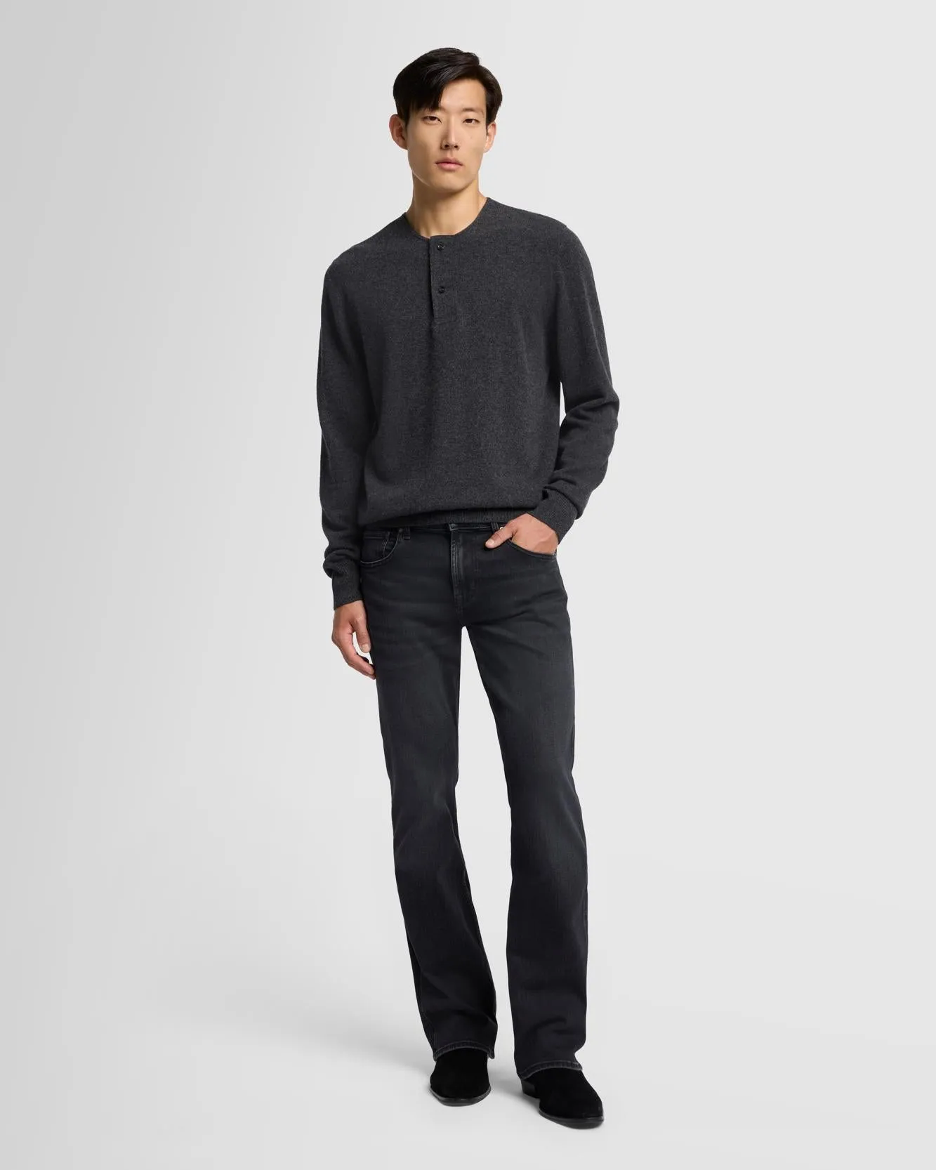 Cashmere Henley Sweater in Dark Grey