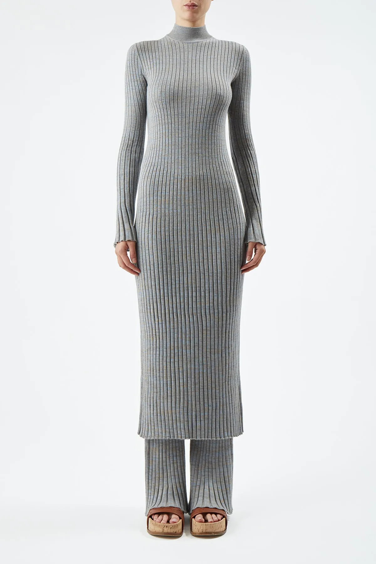 Castor Knit Dress in Light Blue Melange Cashmere