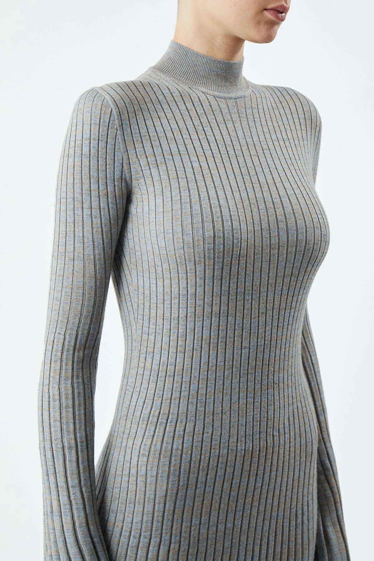 Castor Knit Dress in Light Blue Melange Cashmere