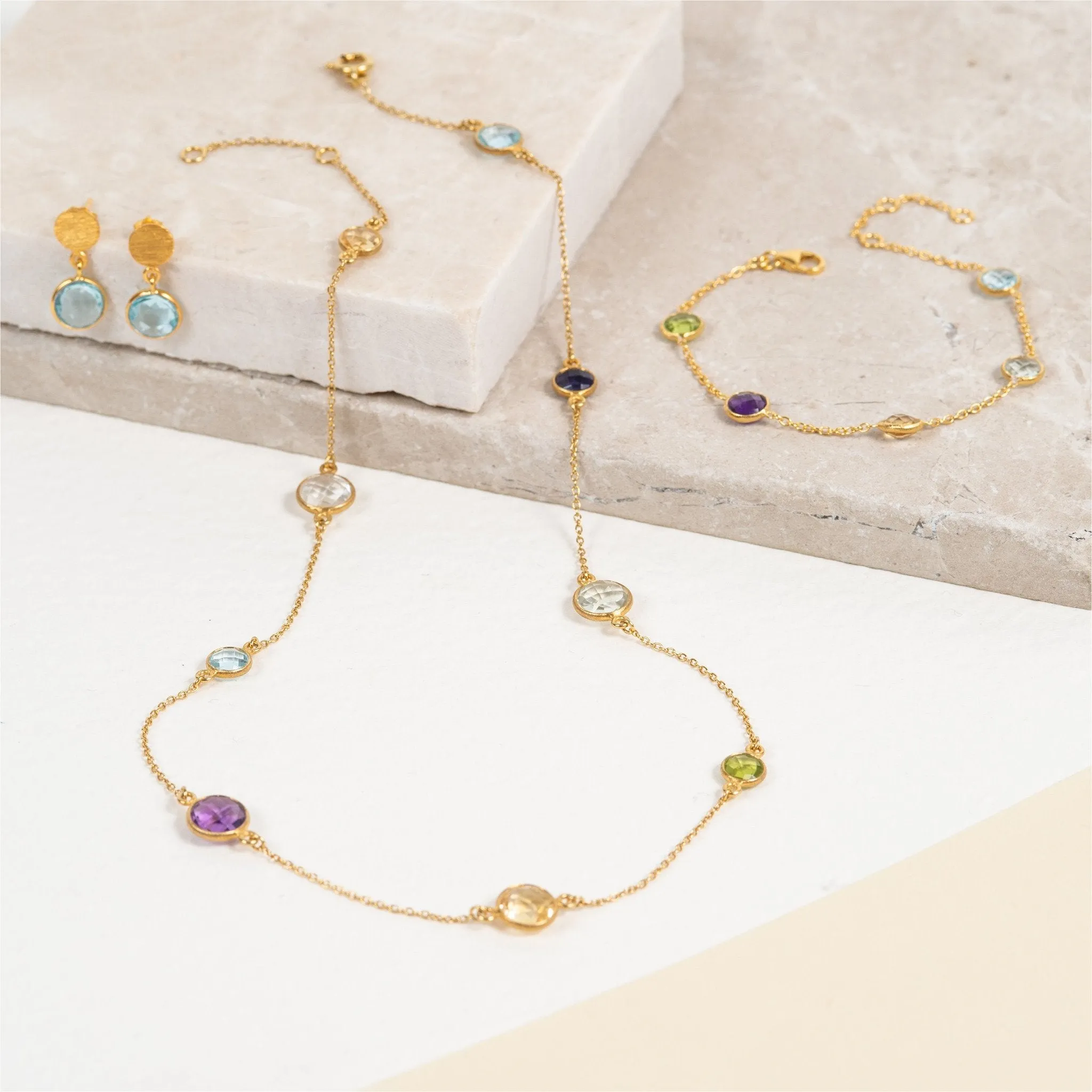 Chennai 18" 18ct Gold Vermeil & Multi Gemstone Necklace