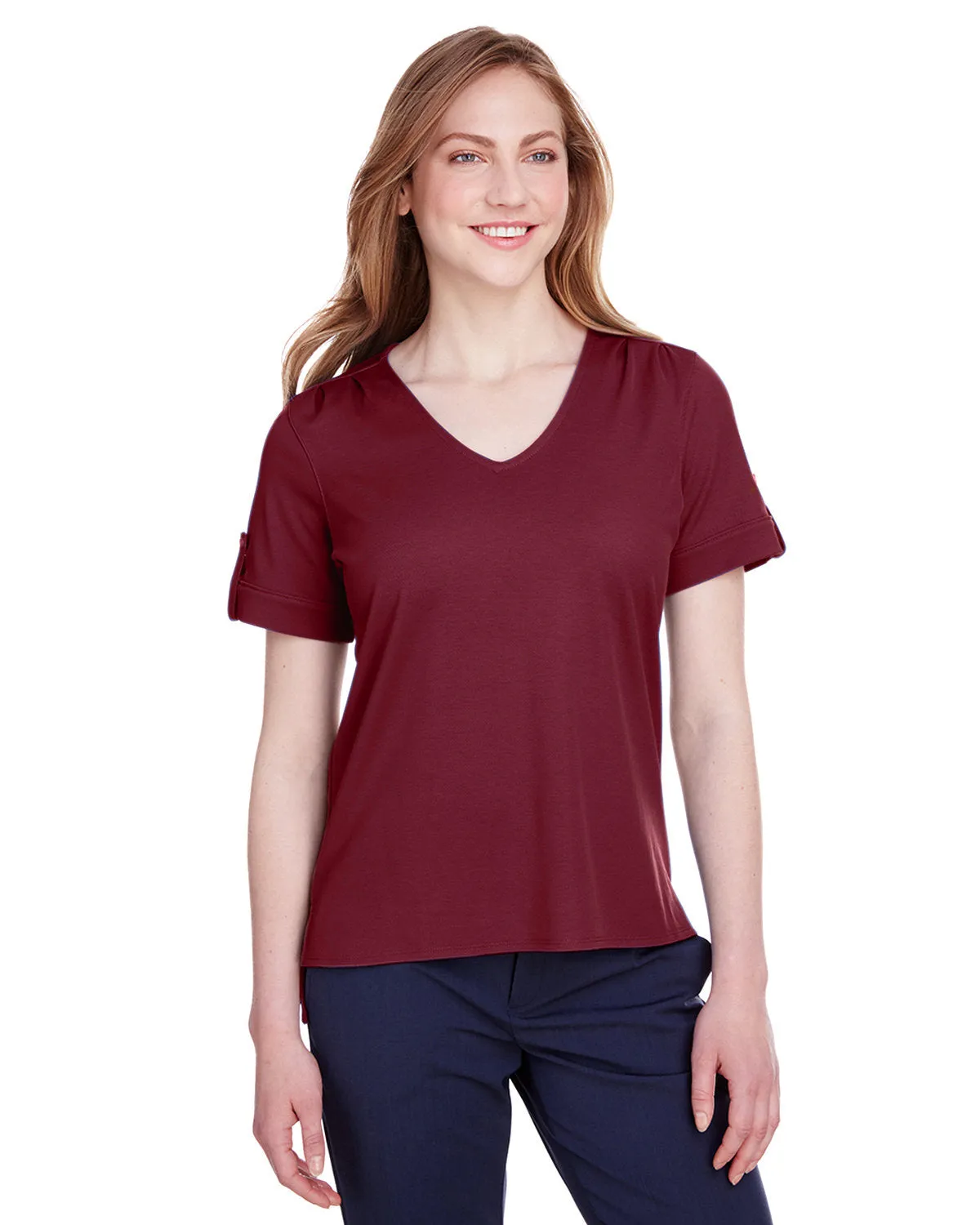 Crownlux Performance ladies Plaited Rolled-Sleeve Top