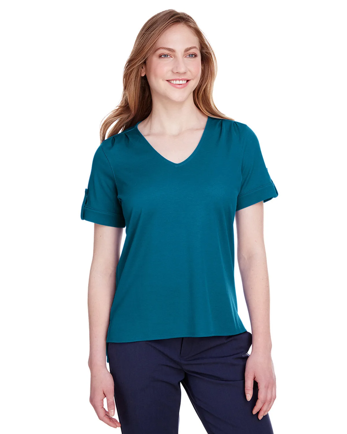 Crownlux Performance ladies Plaited Rolled-Sleeve Top