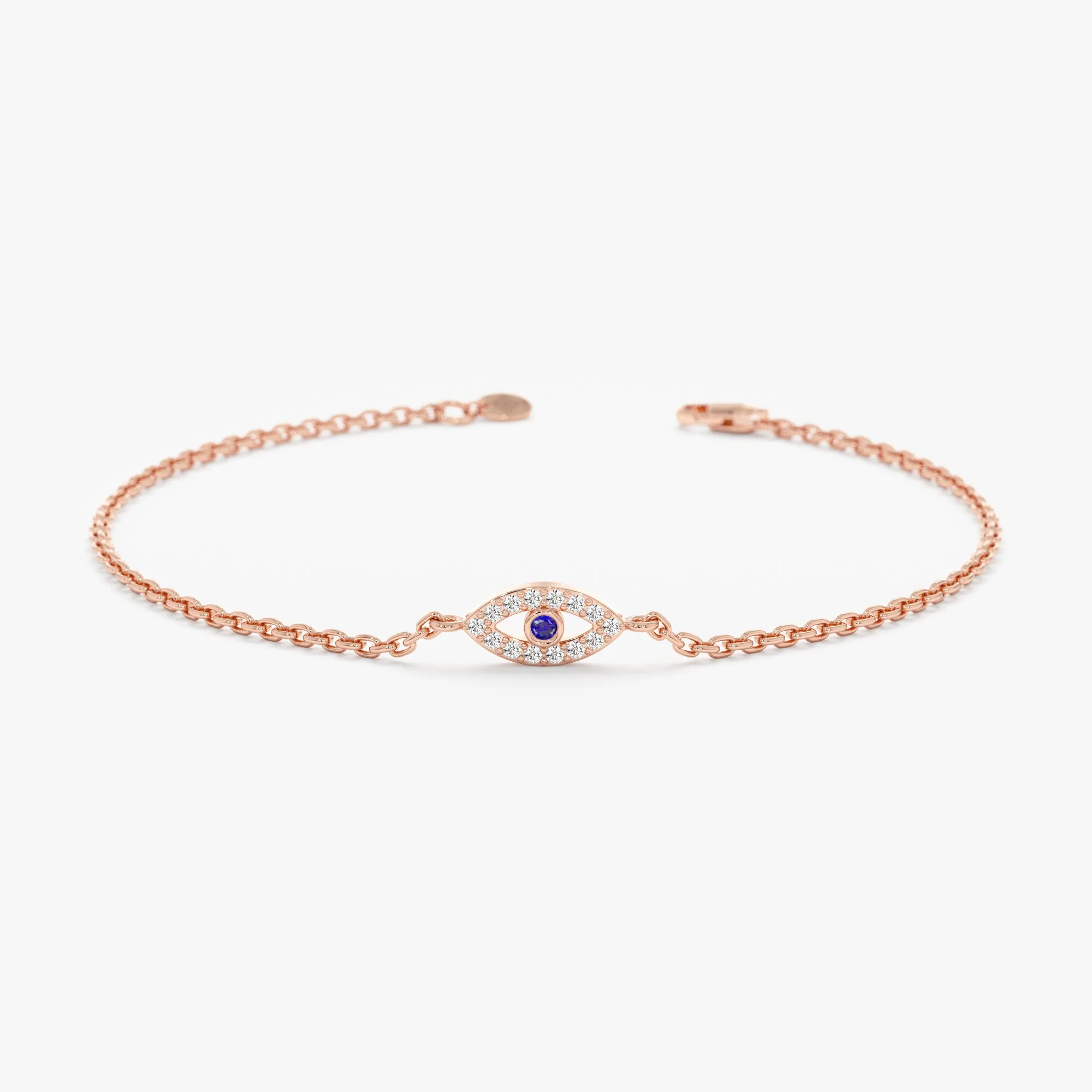 Dainty Diamond & Sapphire Evil Eye Bracelet, Zoey