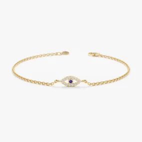 Dainty Diamond & Sapphire Evil Eye Bracelet, Zoey