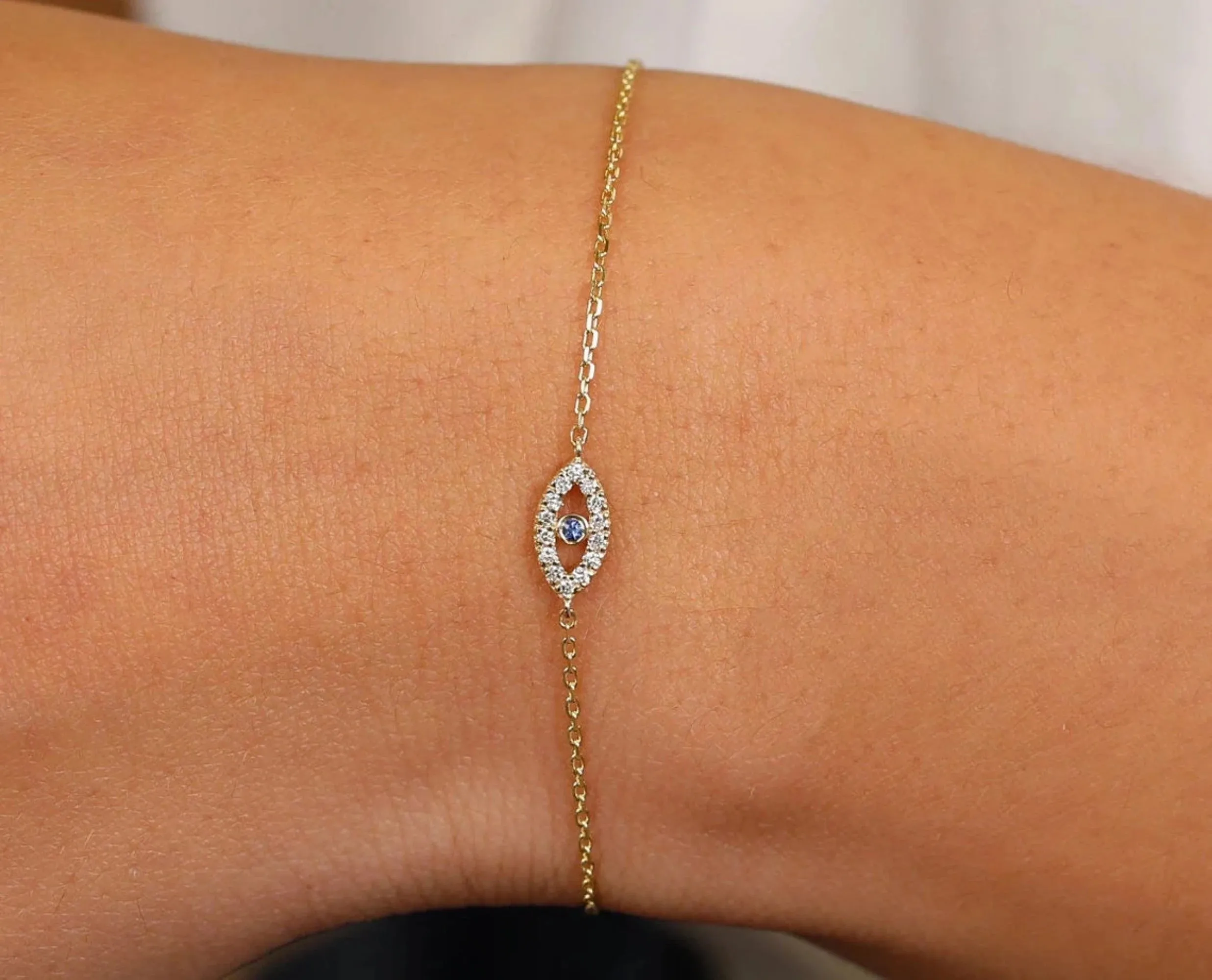 Dainty Diamond & Sapphire Evil Eye Bracelet, Zoey